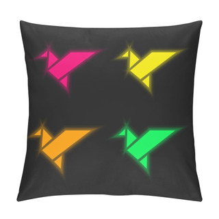 Personality  Bird In Flight Origami Four Color Glowing Neon Vector Icon Pillow Covers