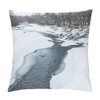 Personality  Cold Mountain Creek In Snowy Forest In Carpathians Pillow Covers