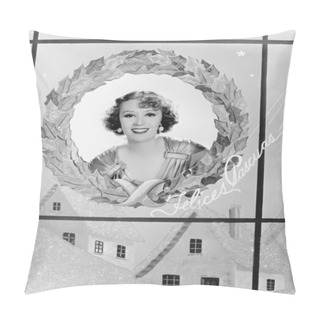 Personality  Image Of A Woman In A Holiday Wreath Pillow Covers