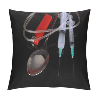 Personality  Heroin In Spoon And Syringes On Black Background Pillow Covers