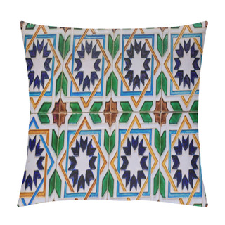 Personality  Detail Of Old Traditional Ornate Portuguese Decorative Azulejo Tiles With A Moroccan Pattern In Porto, Portugal Pillow Covers