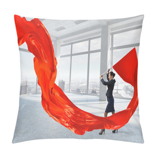 Personality  Woman Waving Red Flag . Mixed Media Pillow Covers