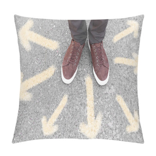 Personality  Man Standing On Road Near Arrows, Closeup Pillow Covers