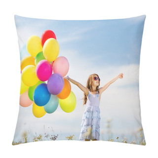 Personality  Happy Girl With Colorful Balloons Pillow Covers