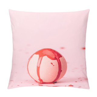 Personality  Easter Egg With Red Paint Spills On Pink With Copy Space Pillow Covers