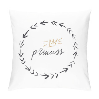 Personality  Hand Lettered Baby Princess Label, Lettering And Frame. Stylish Girl Print For Posters, Cards, Mugs, Clothes And Other. Vector Illustration, Clipart. Isolated On White Background. Pillow Covers
