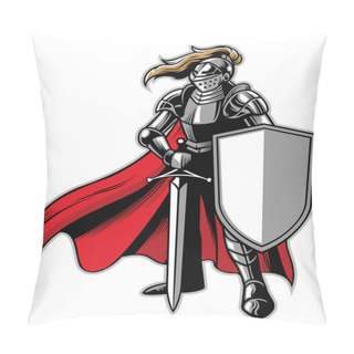 Personality  Vector Of Standing Knight Mascot Pillow Covers