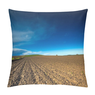Personality  Plowed Field Under Blue Sky Landscape Pillow Covers