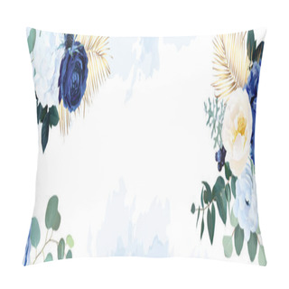 Personality  Classic Blue, White Rose, White Hydrangea, Ranunculus, Anemone, Thistle Flowers Pillow Covers