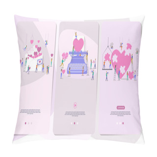 Personality  Mobile App Page With Hearts And Small People Around Them. Editable Vector Illustration Pillow Covers