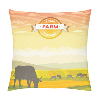 Personality  Cow And Rural Landscape.  Pillow Covers