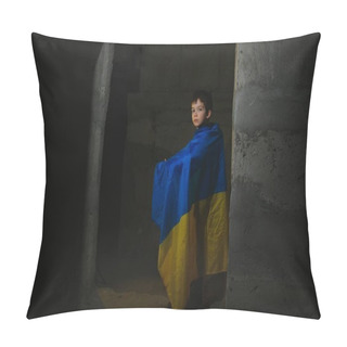 Personality  War Russia Against Ukraine, A Boy Wrapped In The Flag Of Ukraine. Stop The War. Pillow Covers