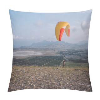 Personality  Parachute In The Sky Over Field In Hillside Area Of Crimea, Ukraine, May 2013 Pillow Covers