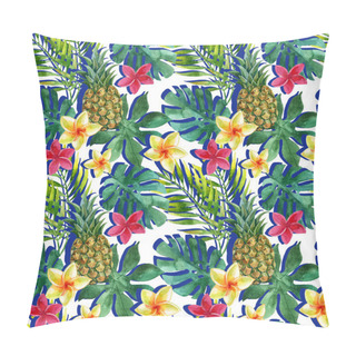 Personality  Tropical Watercolor Pineapple, Flowers And Leaves With Shadows Pillow Covers