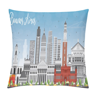 Personality  Buenos Aires Skyline With Color Landmarks And Blue Sky.  Pillow Covers