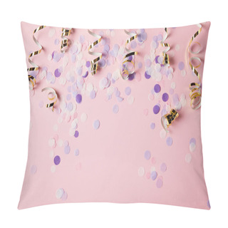 Personality  Top View Of Violet Confetti Pieces On Pink Surface Pillow Covers