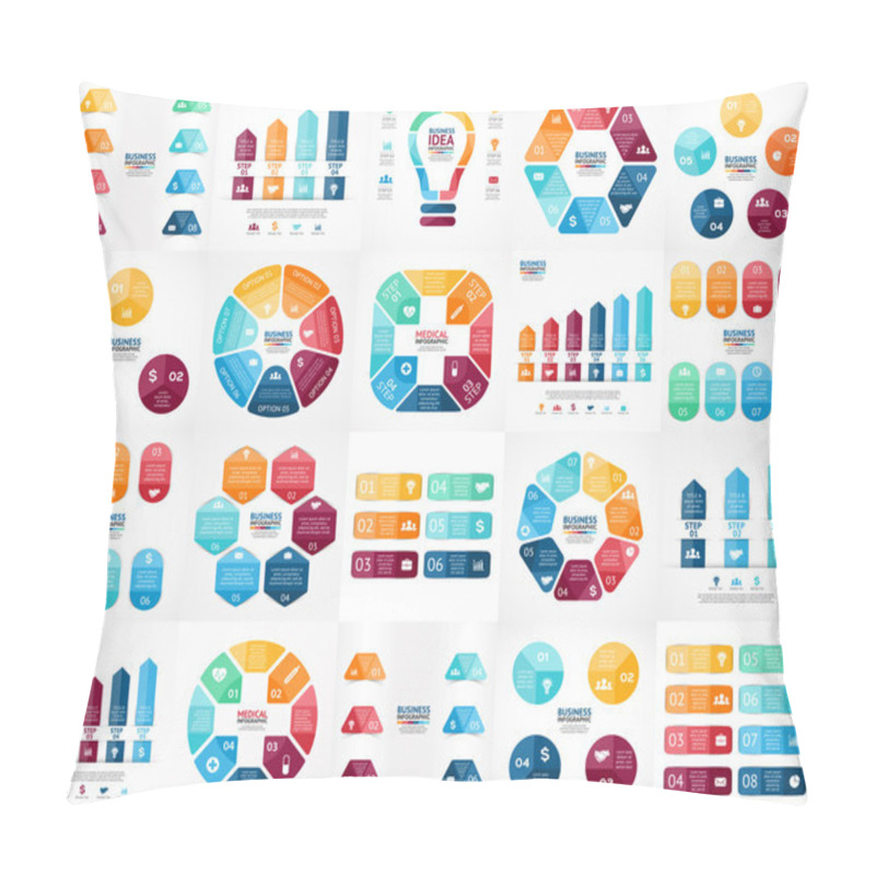 Personality  Vector infographics set. Templates for cycle diagram, graph, presentation and round chart. Business startup concept with 3, 4, 5, 6, 7, 8 options, parts, steps or processes. Data visualization. pillow covers