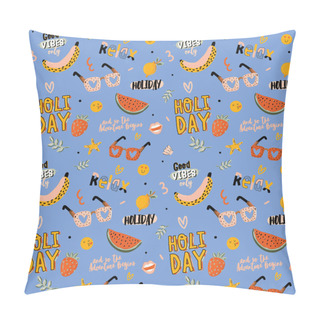 Personality  Summer Seamless Pattern With Cute Elements On Blue Background.  Pillow Covers