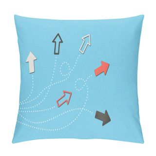 Personality  Top View Of White, Black And Red Pointers On Blue Marked Background Pillow Covers