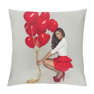 Personality Sexy Brunette With Balloons Heart Pillow Covers