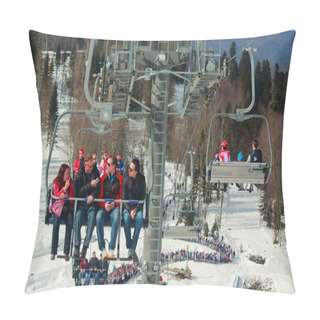 Personality  People Leave Sporting Object By Ropeway With Open Cabins Pillow Covers