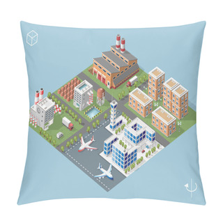 Personality  Set Of Isolated High Quality Isometric City Elements On Blue Background Pillow Covers