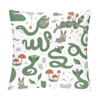 Personality  Vector Seamless Pattern Of Hand Drawn Flat Funny Snakes In Diffe Pillow Covers