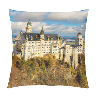 Personality  Beautiful View Of World-famous Neuschwanstein Castle, The 19th Century Romanesque Revival Palace Built For King Ludwig II, With Scenic Mountain Landscape Near Fussen, Southwest Bavaria, Germany Pillow Covers