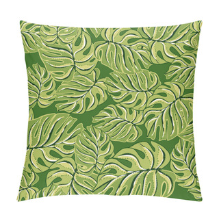 Personality  Tropic Seamless Pattern With Jungle Exotic Monstera Silhouettes Print. Green Nature Backdrop. Stock Illustration. Vector Design For Textile, Fabric, Giftwrap, Wallpapers. Pillow Covers