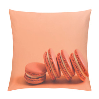 Personality  Tasty Macarons On Coral Background, Color Of 2019 Concept Pillow Covers