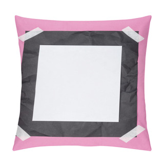 Personality  Top View Of Empty White Paper On Black Crumpled Paper On Pink  Pillow Covers