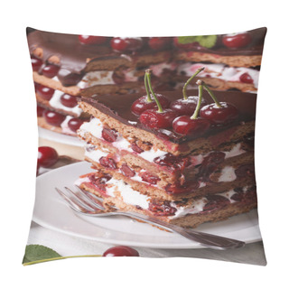 Personality  Sliced Cherry Cake With Chocolate And Cream Close-up Pillow Covers