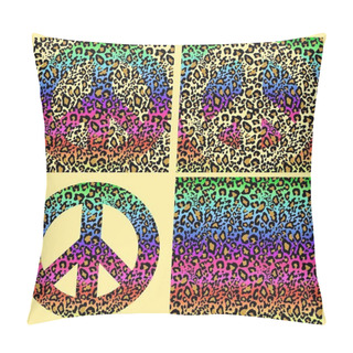 Personality  Fashionable Colorful Seamless Backgrounds And Hippie Peace Symbol With Leopard Print. Fashion Design For Textile, Wallpaper, T Shirt, Bag, Poster, Scrapbook Pillow Covers