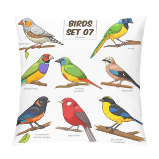 Personality  Bird Set Cartoon Colorful Vector Illustration Pillow Covers