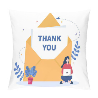 Personality  Email Thank You Banner Flat Illustration With Envelope Greeting Card And Text Thanks Vector Background Pillow Covers