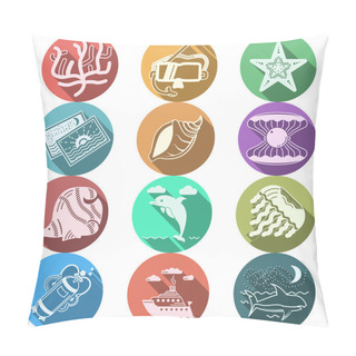 Personality  Underwater Flat Color Vector Icons Pillow Covers