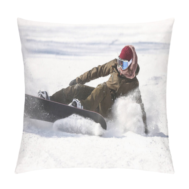 Personality  Female snowboarder falling down pillow covers