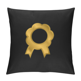 Personality  Award Flower Shape Symbolic Medal With Ribbon Tails Gold Plated Metalic Icon Or Logo Vector Pillow Covers