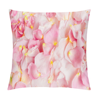 Personality  Beautiful Background With Pink Roses Petals. Flat Lay, Top View. Pastel Pattern Of Flower Petals Pillow Covers