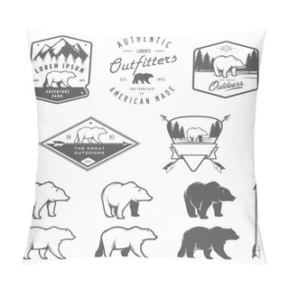 Personality  Set Of Bear Icons, Emblems And Labels Pillow Covers