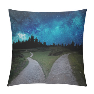 Personality  Fork In The Road At Night Lost In The Forest And The Wilderness  Pillow Covers