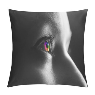 Personality  Black And White Shot Of Human With Colorful Rainbow Eye Pillow Covers
