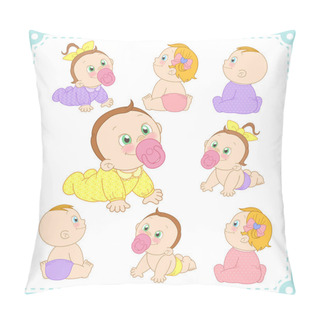Personality  Vector Illustration Of Baby Boys And Baby Girls Pillow Covers