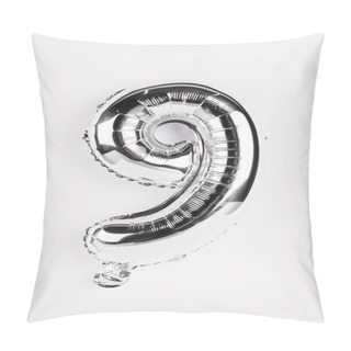 Personality  Silver Balloon In Shape Of Nine Number On Grey Background Pillow Covers