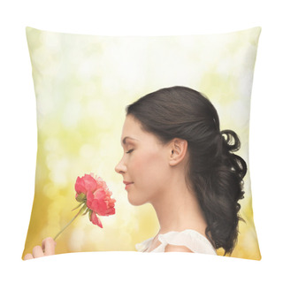 Personality  Smiling Woman Smelling Flower Pillow Covers