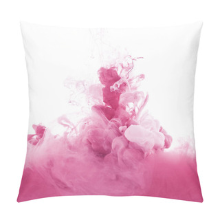 Personality  Close Up View Of Pink And Light Pink Paint Splashes In Water, Isolated On White Pillow Covers