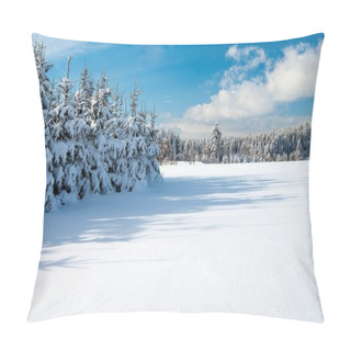 Personality  Wintry Landscape Scenery With Flat County And Woods Pillow Covers