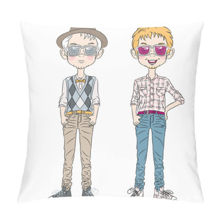 Personality  Vector Funny Cartoon Hipster Boys Pillow Covers