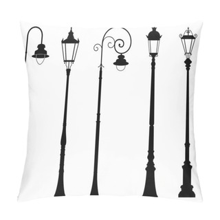 Personality  Vector Set Of Decorative Street Lantern Silhouettes In Retro Style, In Black Color, Isolated, On White Background.  Pillow Covers