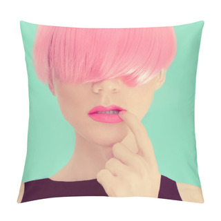 Personality  Fashion Girl With Pink Hair. Pillow Covers